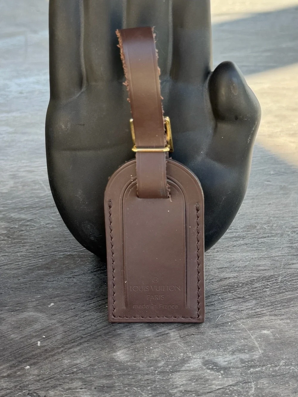 Louis Vuitton Brown Leather Luggage Tag with Gold Hardware